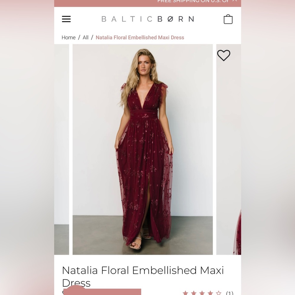Brand NWT - Baltic Born - Natalia Floral Embellished Dress - Wine